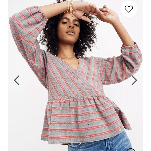 Madewell puffy 3/4 sleeve blouse with peplum - Picture 7 of 9